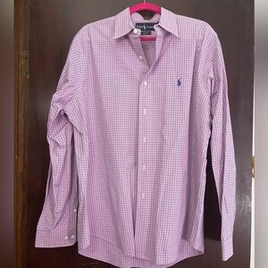 Ralph Lauren Men's Pink and White Checkered Shirt